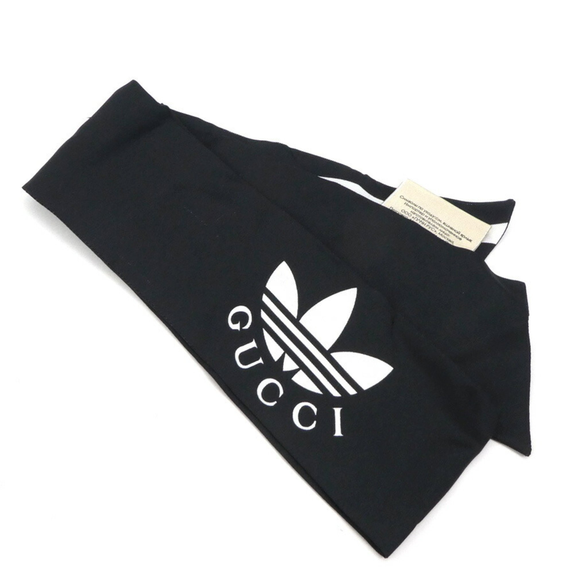 GUCCI Scarf Muffler Ribbon x adidas Silk Black White Women's h30431g