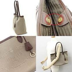 PRADA Jacquard Tote Bag Shoulder LOGO JACQUARD Canvas Brown