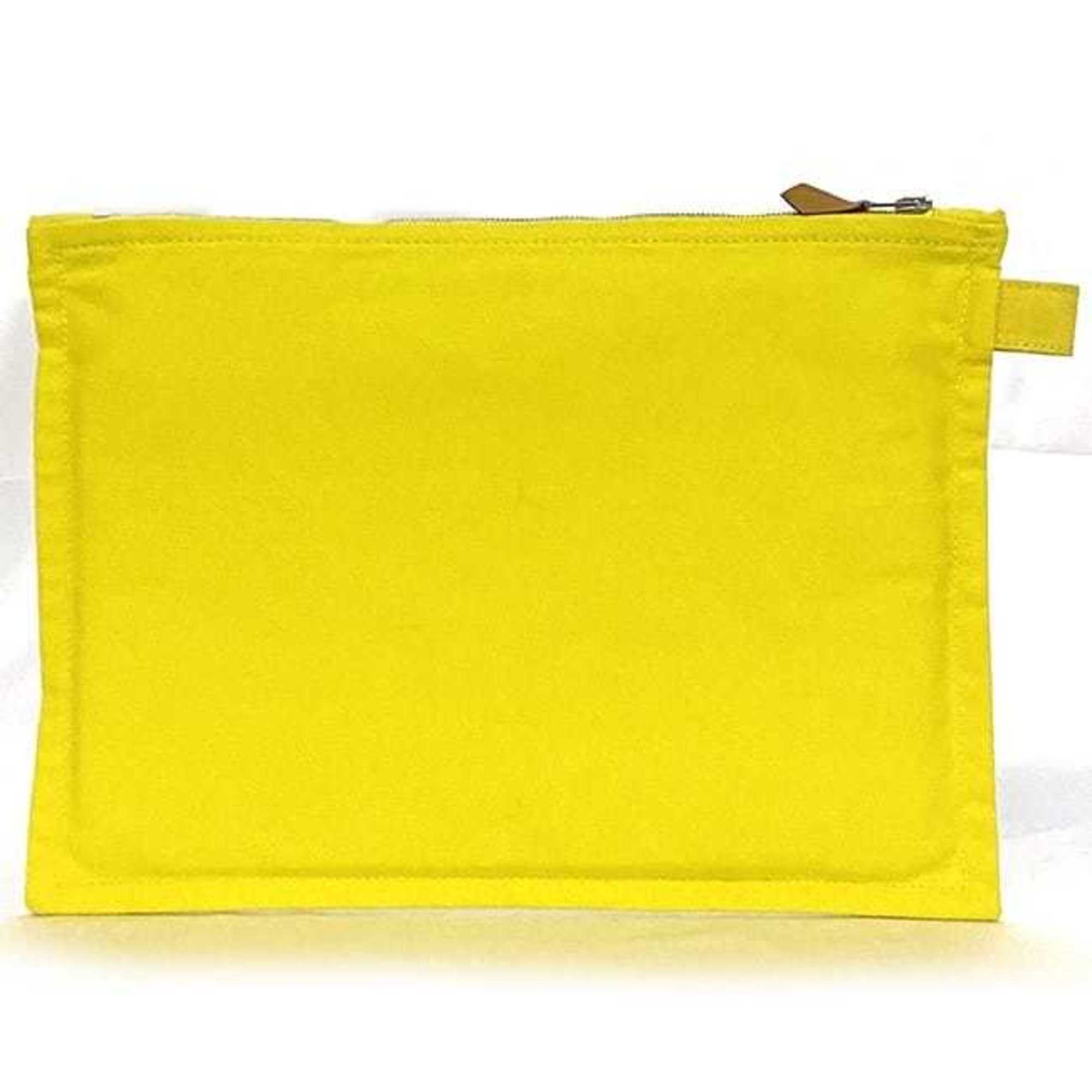 Hermes Bora Pouch MM Yellow Canvas HERMES H Embroidery Clutch Bag Compact Unisex Accessory