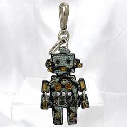 Prada Robot Charm Light Green Silver Leather Metal Rhinestone PRADA Key Ring Bag Stone Women's Accessories