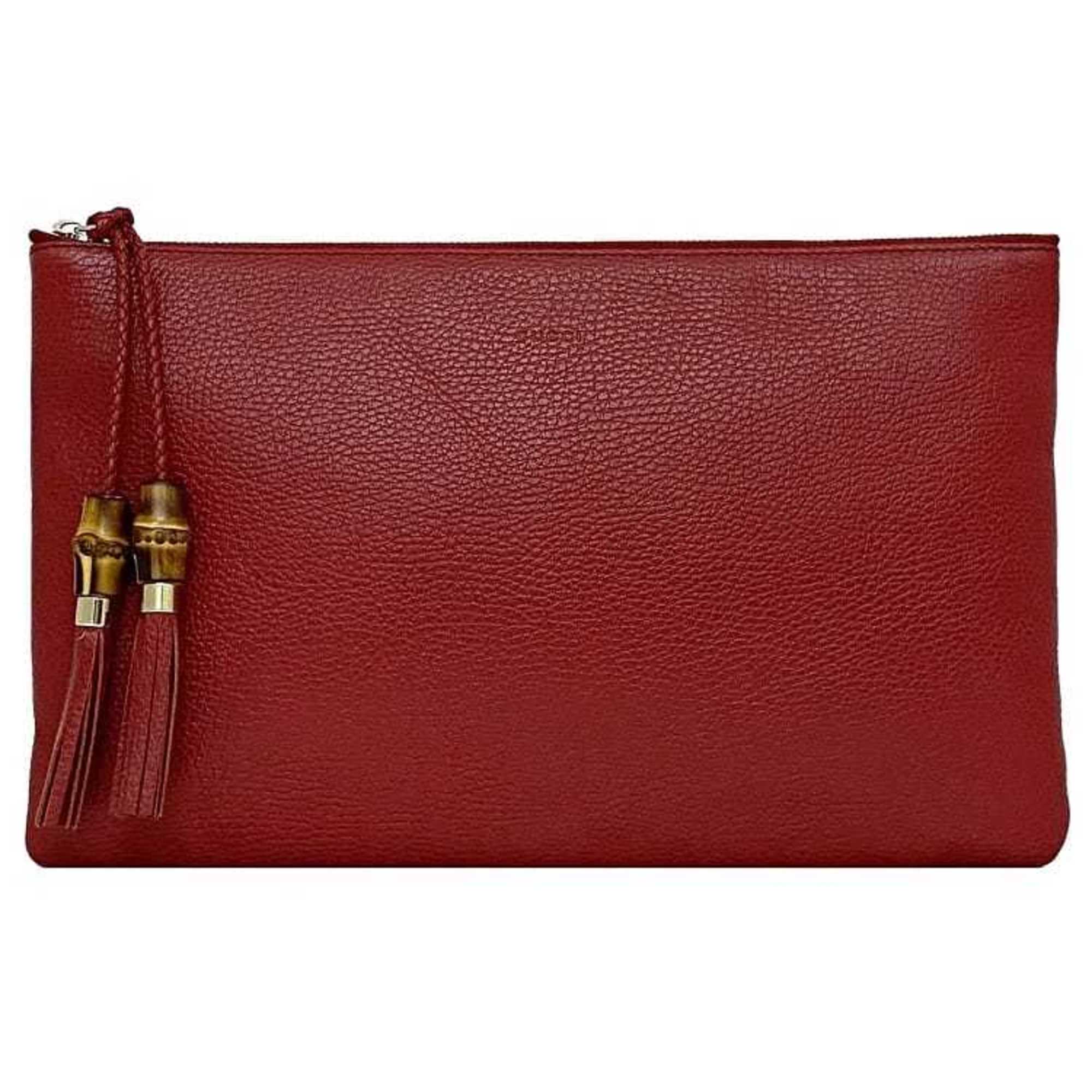 Gucci Clutch Bag Red Bamboo 449653 Pouch Leather GUCCI Handbag Tassel Women's Compact