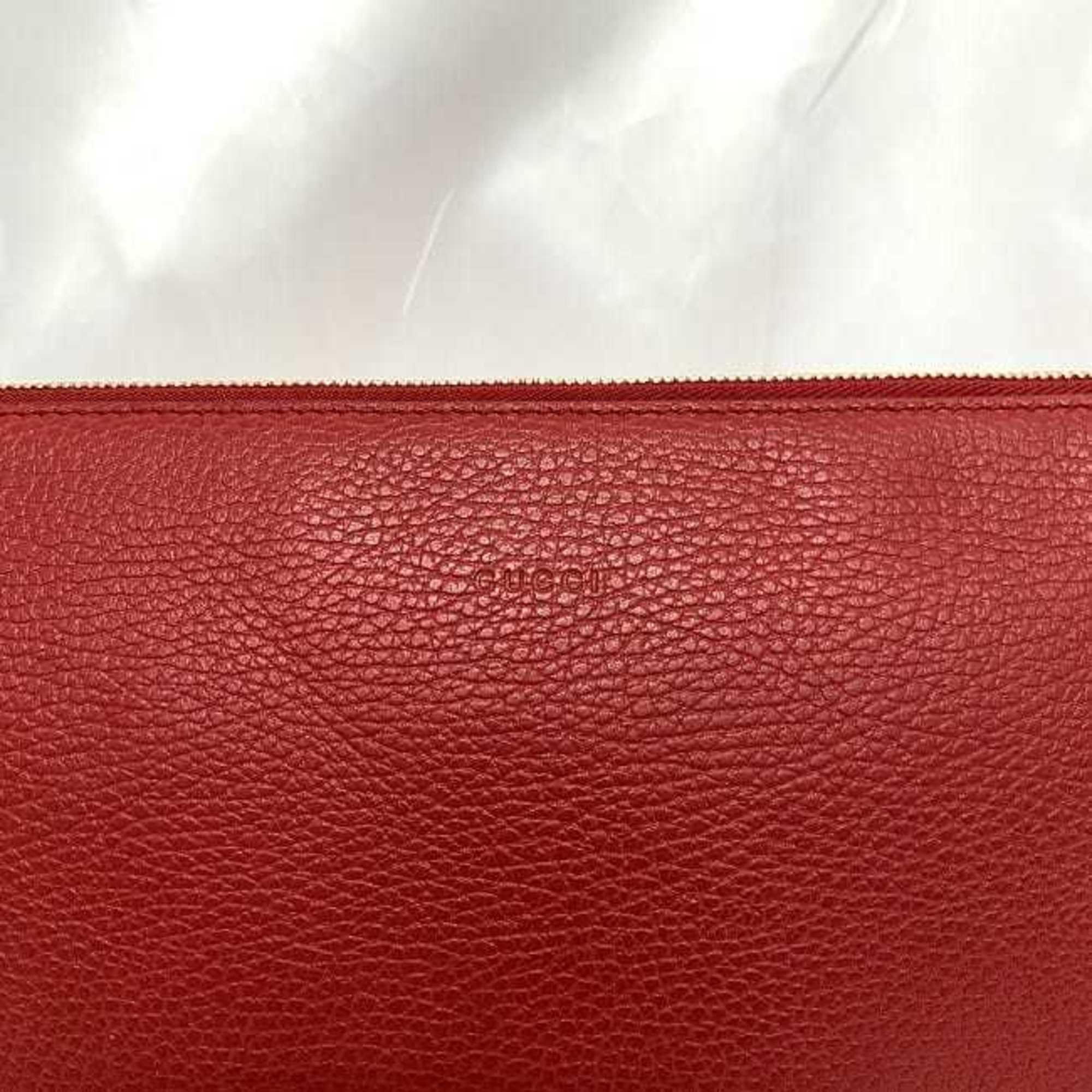 Gucci Clutch Bag Red Bamboo 449653 Pouch Leather GUCCI Handbag Tassel Women's Compact