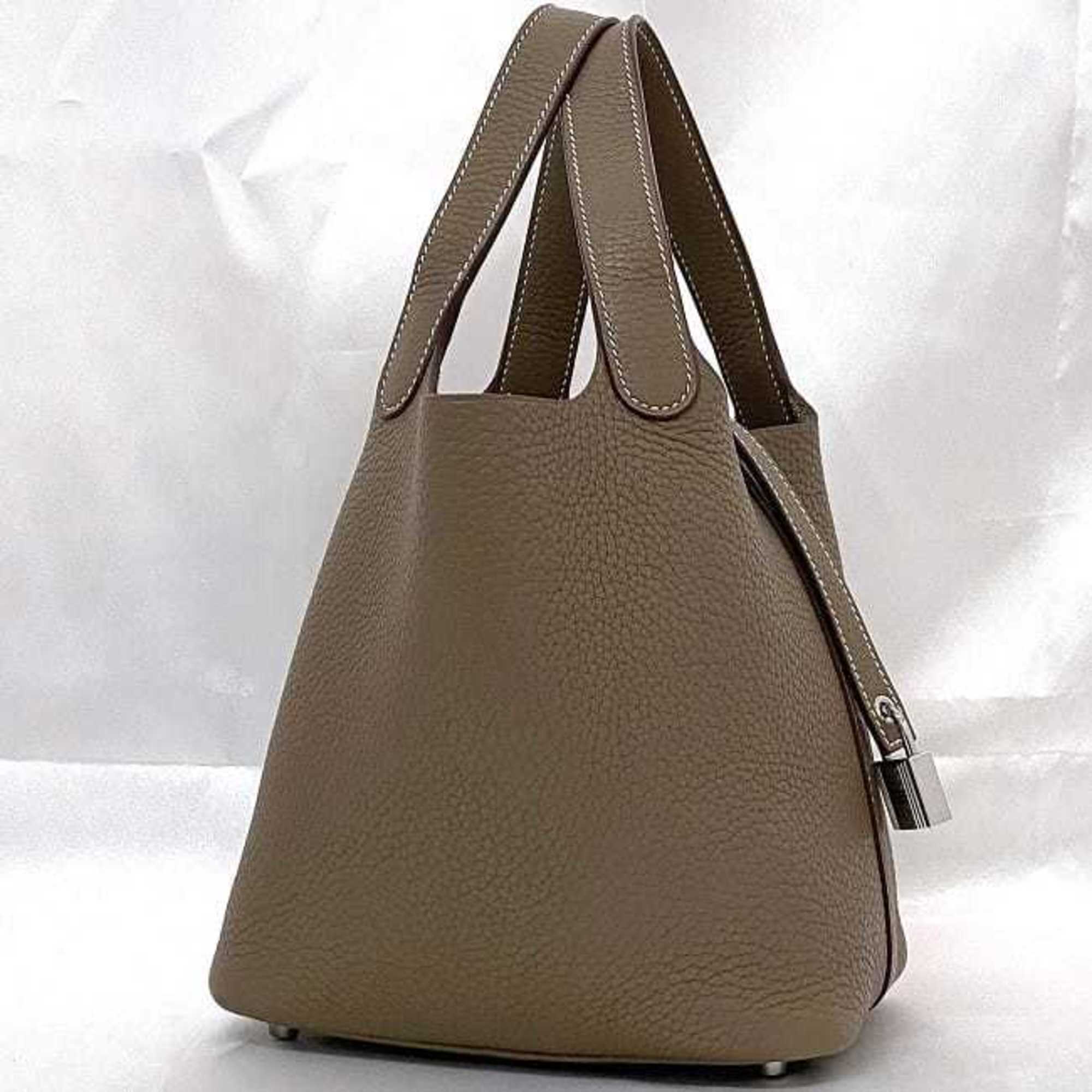 Hermes handbag Picotin Lock PM brown beige etoupe leather Taurillon Clemence T stamp HERMES 18 color women's light soft