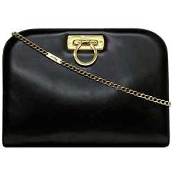 Salvatore Ferragamo Chain Shoulder Bag Black Gancini 21 0587/40 GP Leather P21 05 87