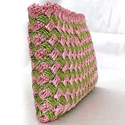 Prada Clutch Bag Pink Green Raffia Crockett BP0515 Handbag Straw PRADA Triangle Women's Compact