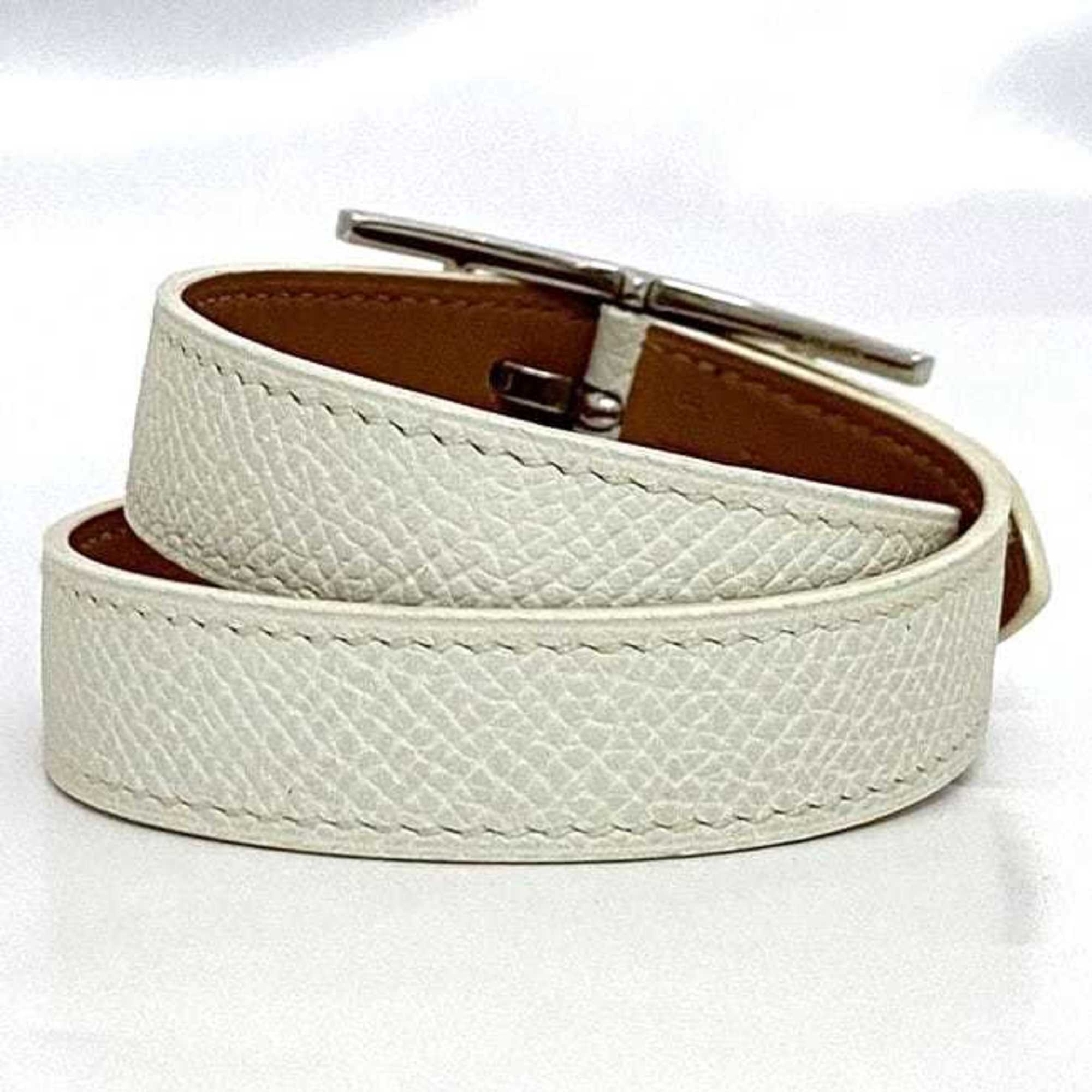 Hermes Bracelet B-Api White Leather Togo □K Engraved HERMES Women's