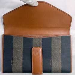 Fendi Bi-fold Long Wallet Khaki Black Brown Pecan Multi-case PVC Leather FENDI Clutch Bag Stripe Flap