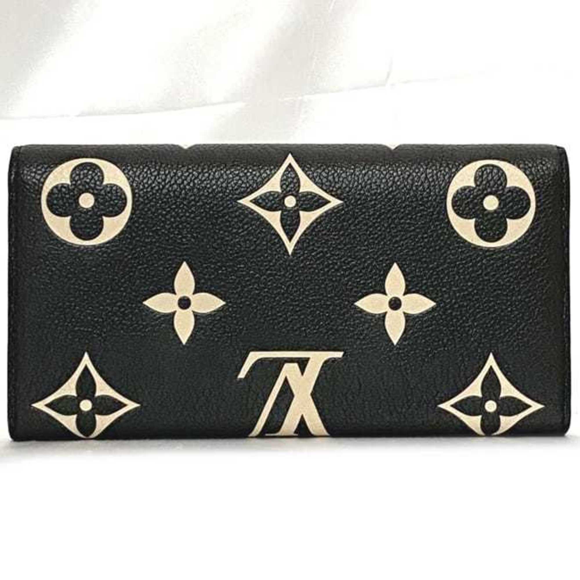 Louis Vuitton Bi-fold Long Wallet Portefeuille Sarah Black Beige Monogram Empreinte M80496 Leather IC Tag Reactive LOUIS VUITTON Flap Unisex