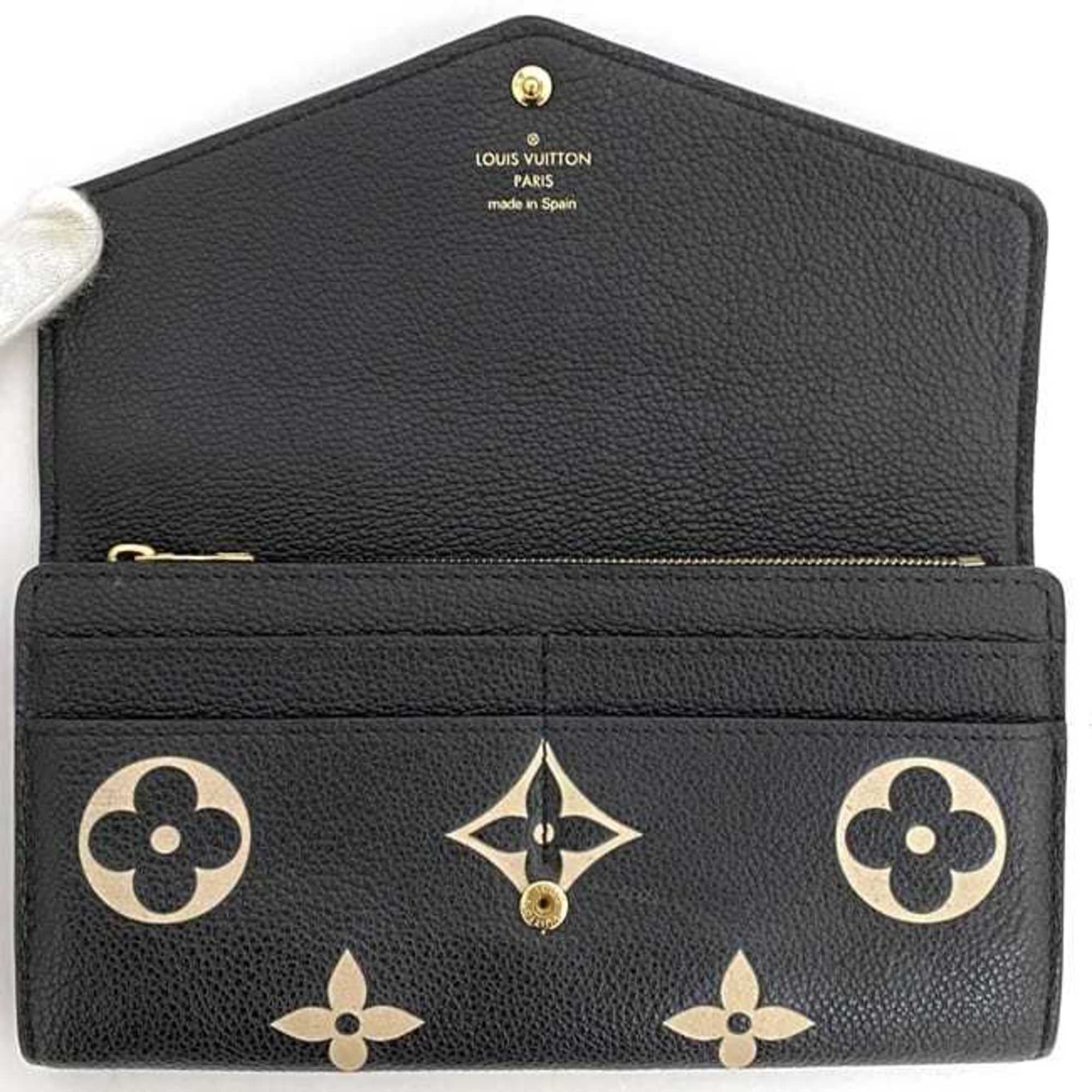 Louis Vuitton Bi-fold Long Wallet Portefeuille Sarah Black Beige Monogram Empreinte M80496 Leather IC Tag Reactive LOUIS VUITTON Flap Unisex