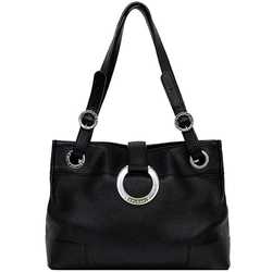 BVLGARI Handbag Black Mania Leather Tote Bag Women's Compact