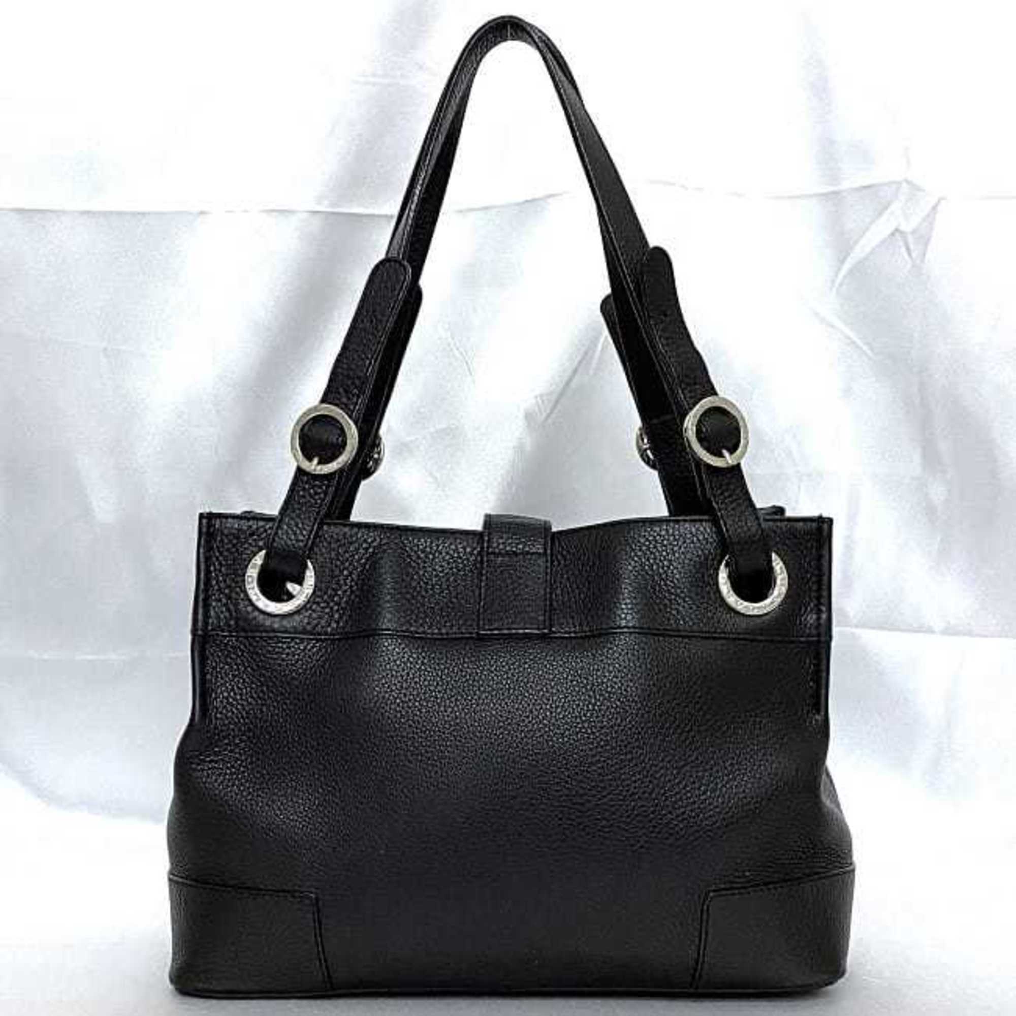 BVLGARI Handbag Black Mania Leather Tote Bag Women's Compact