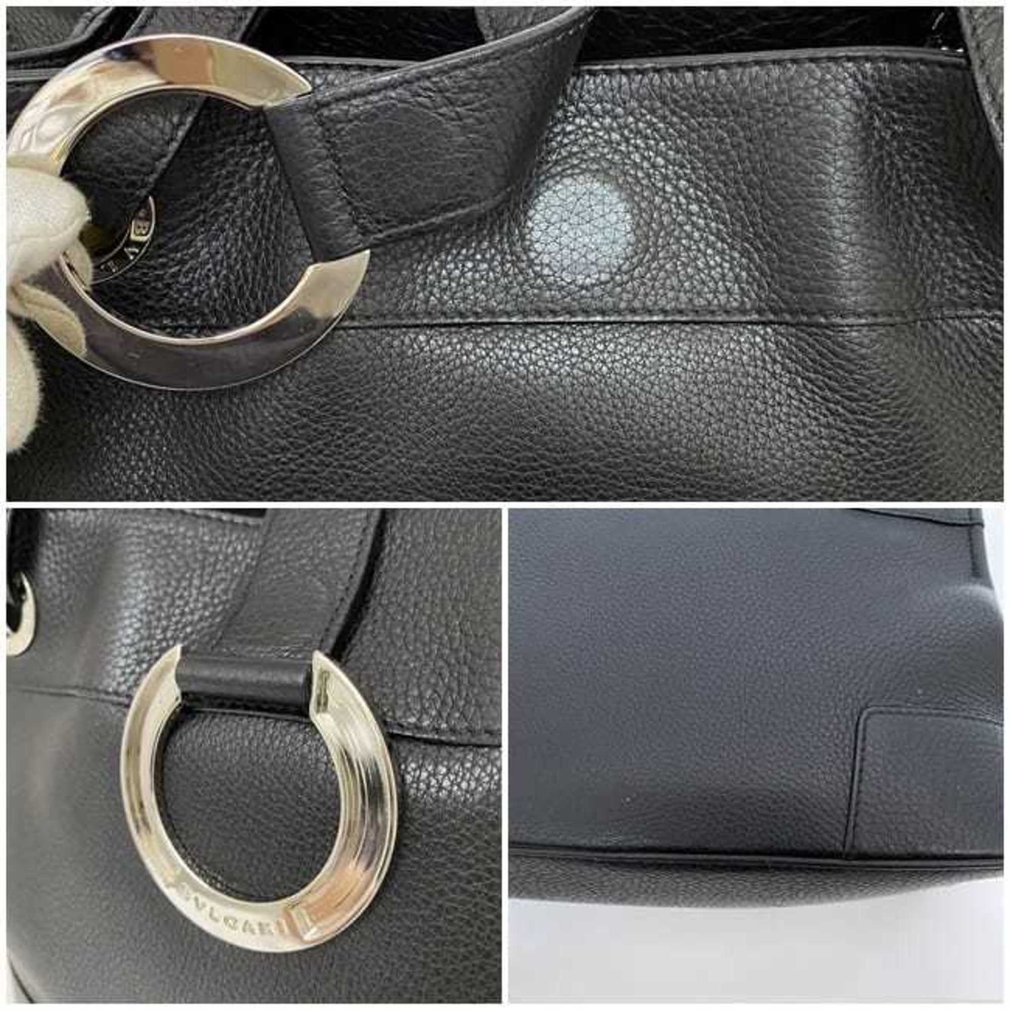 BVLGARI Handbag Black Mania Leather Tote Bag Women's Compact