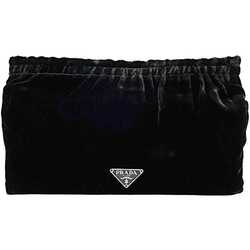 Prada pouch black velour PRADA Velcro triangle plate compact ladies