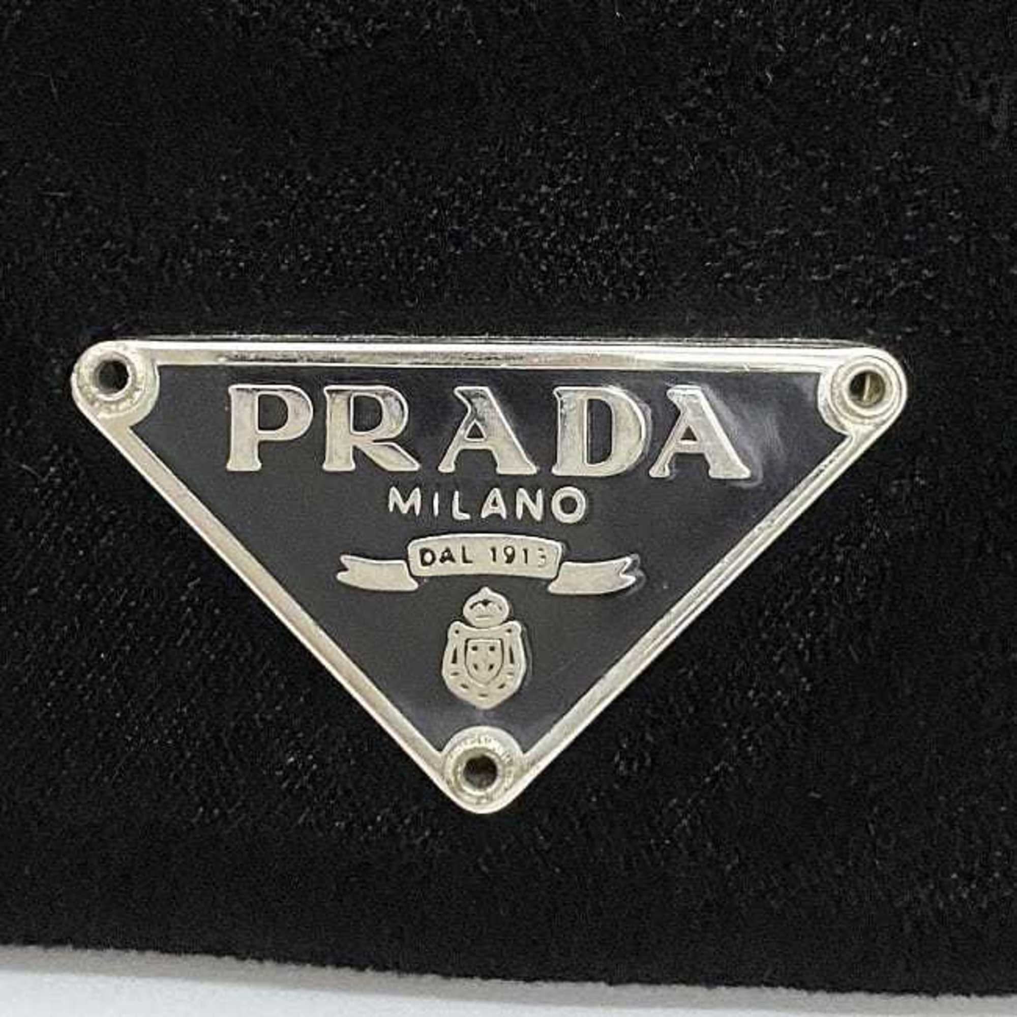 Prada pouch black velour PRADA Velcro triangle plate compact ladies