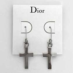 Christian Dior Cross Earrings Silver Metal Women's