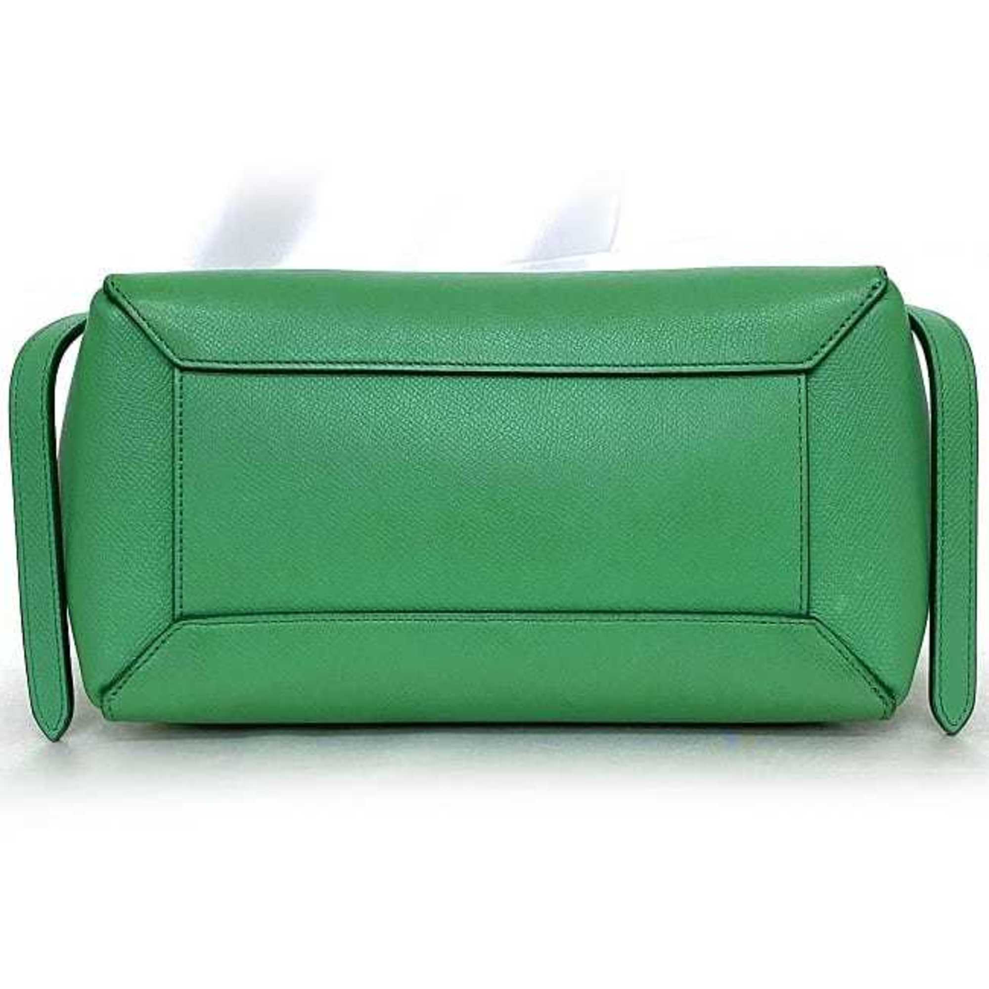 Celine 2-way bag belt green 189153 shoulder calf leather CELINE handbag flap ladies