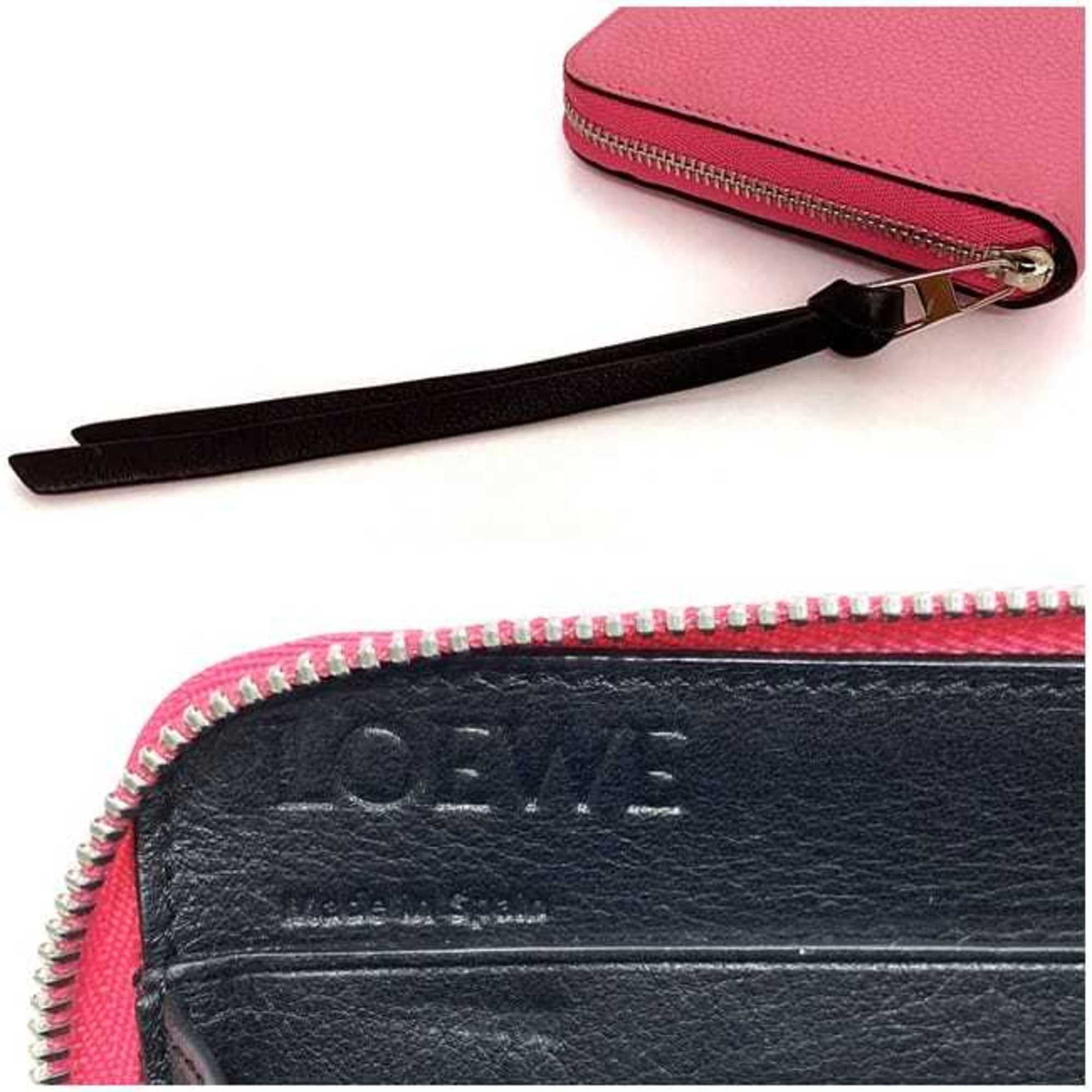 LOEWE Round Long Wallet Pink Anagram Leather Women's Card One Color