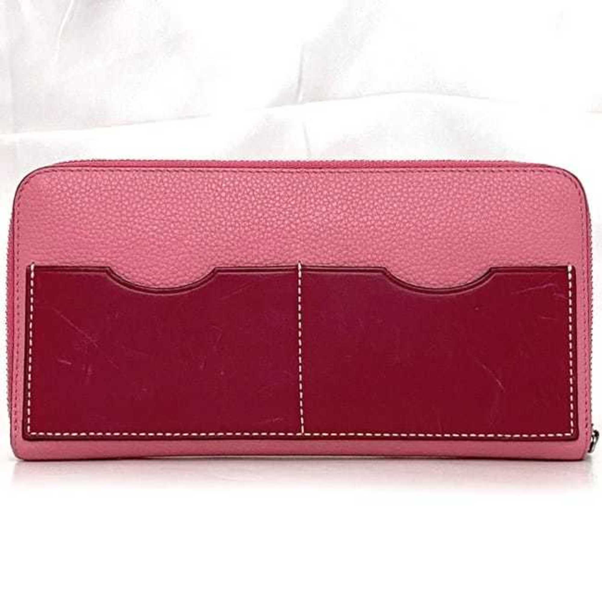 LOEWE Round Long Wallet Pink Anagram Leather Women's Card One Color