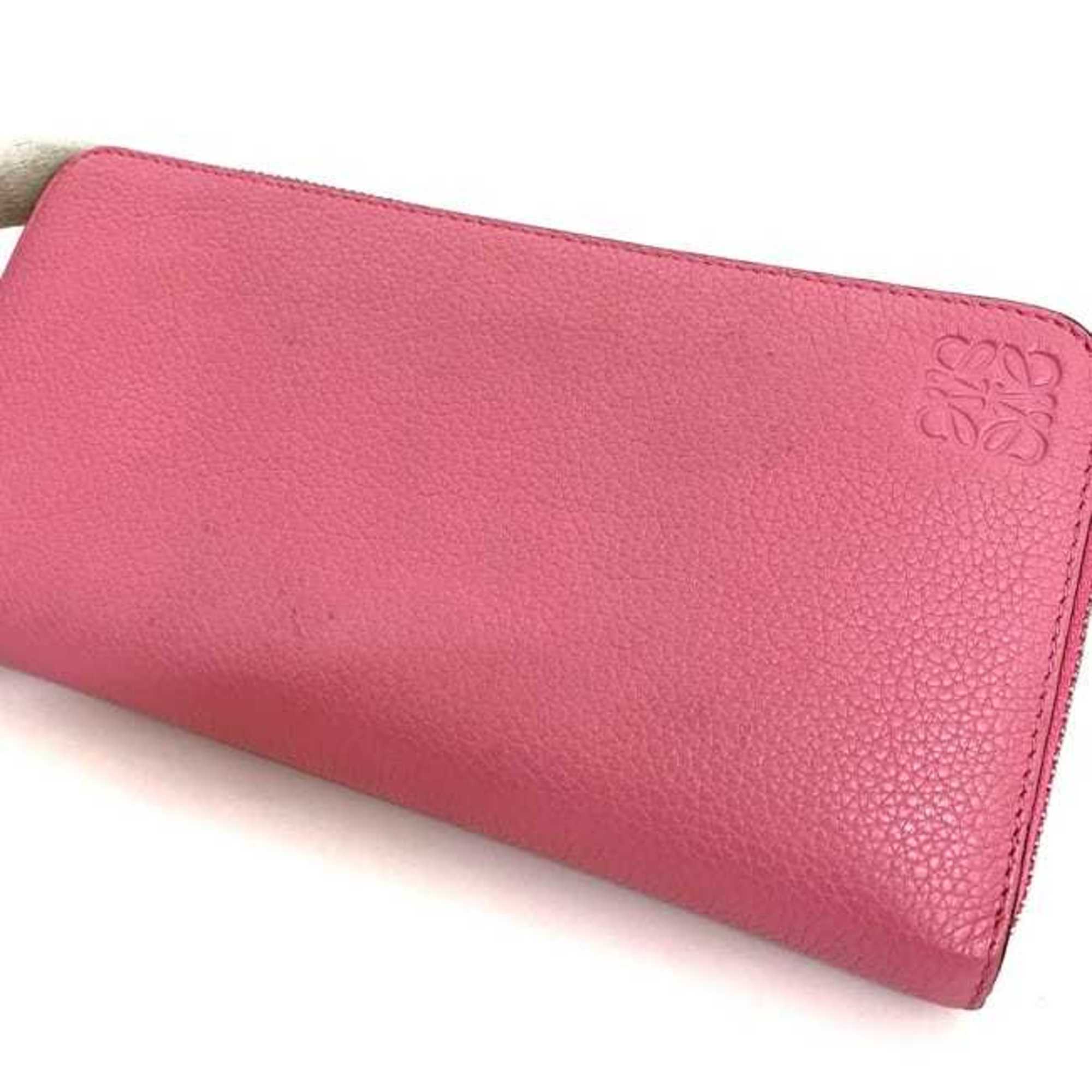 LOEWE Round Long Wallet Pink Anagram Leather Women's Card One Color