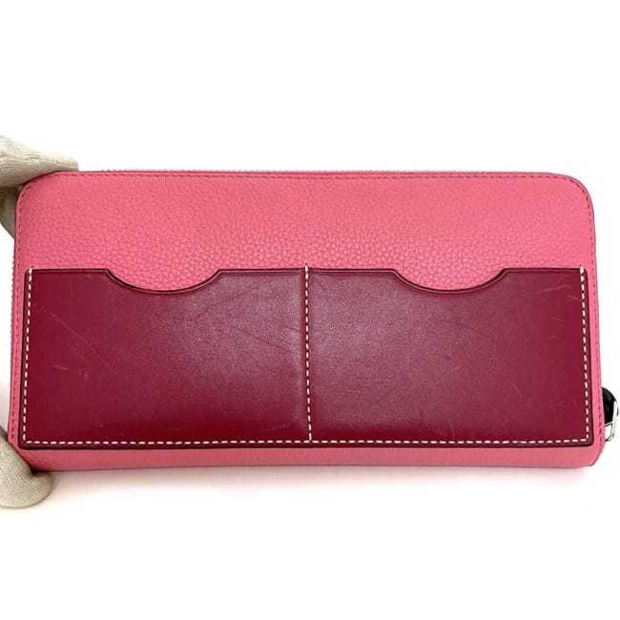 LOEWE Round Long Wallet Pink Anagram Leather Women's Card One Color