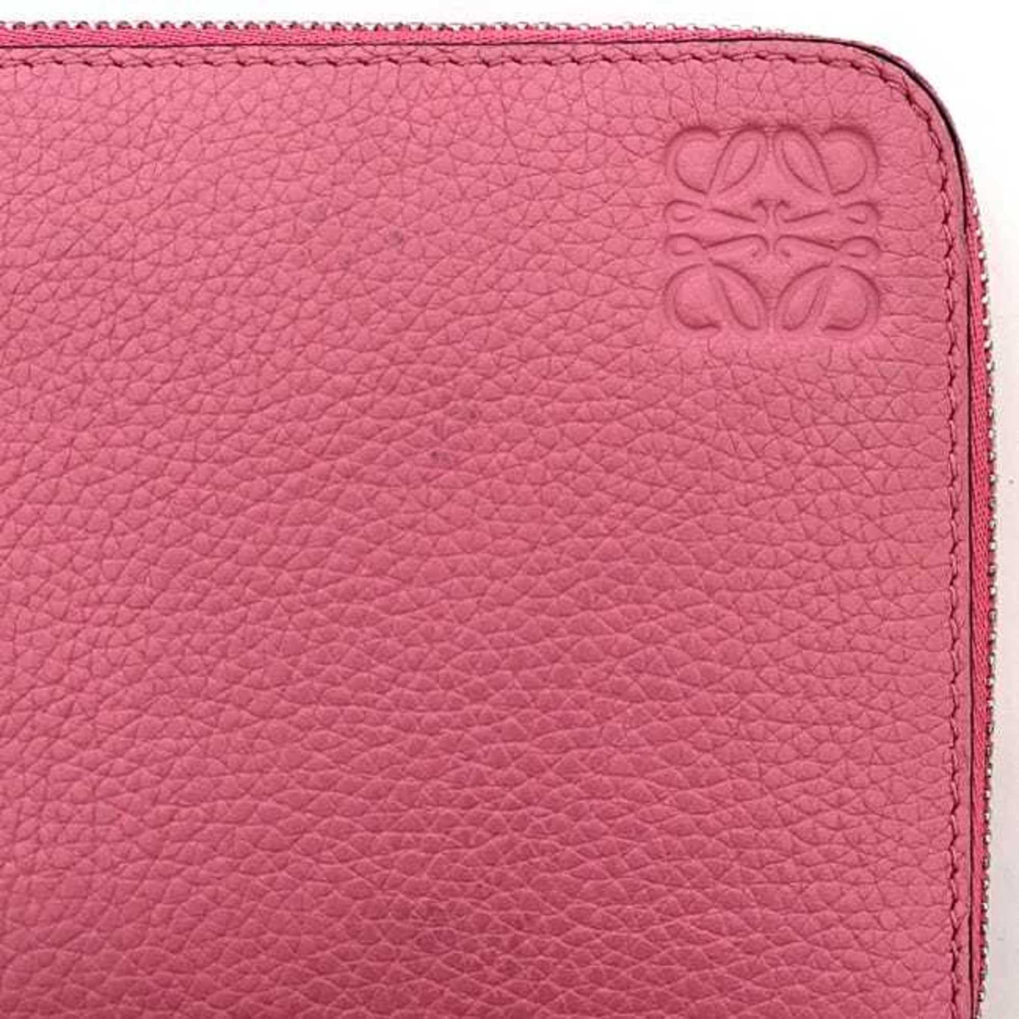 LOEWE Round Long Wallet Pink Anagram Leather Women's Card One Color