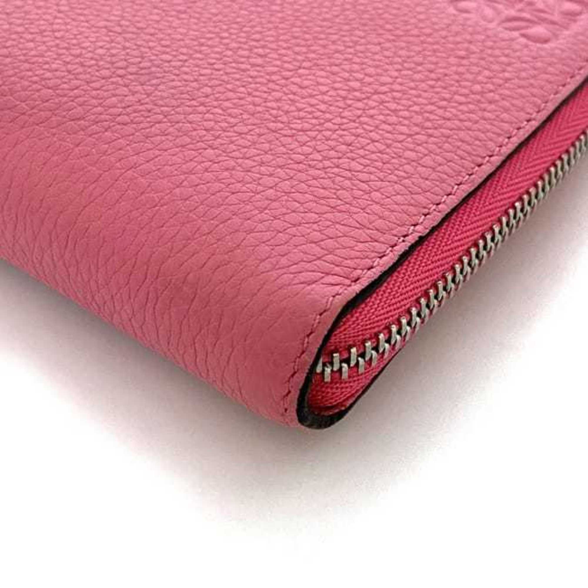 LOEWE Round Long Wallet Pink Anagram Leather Women's Card One Color