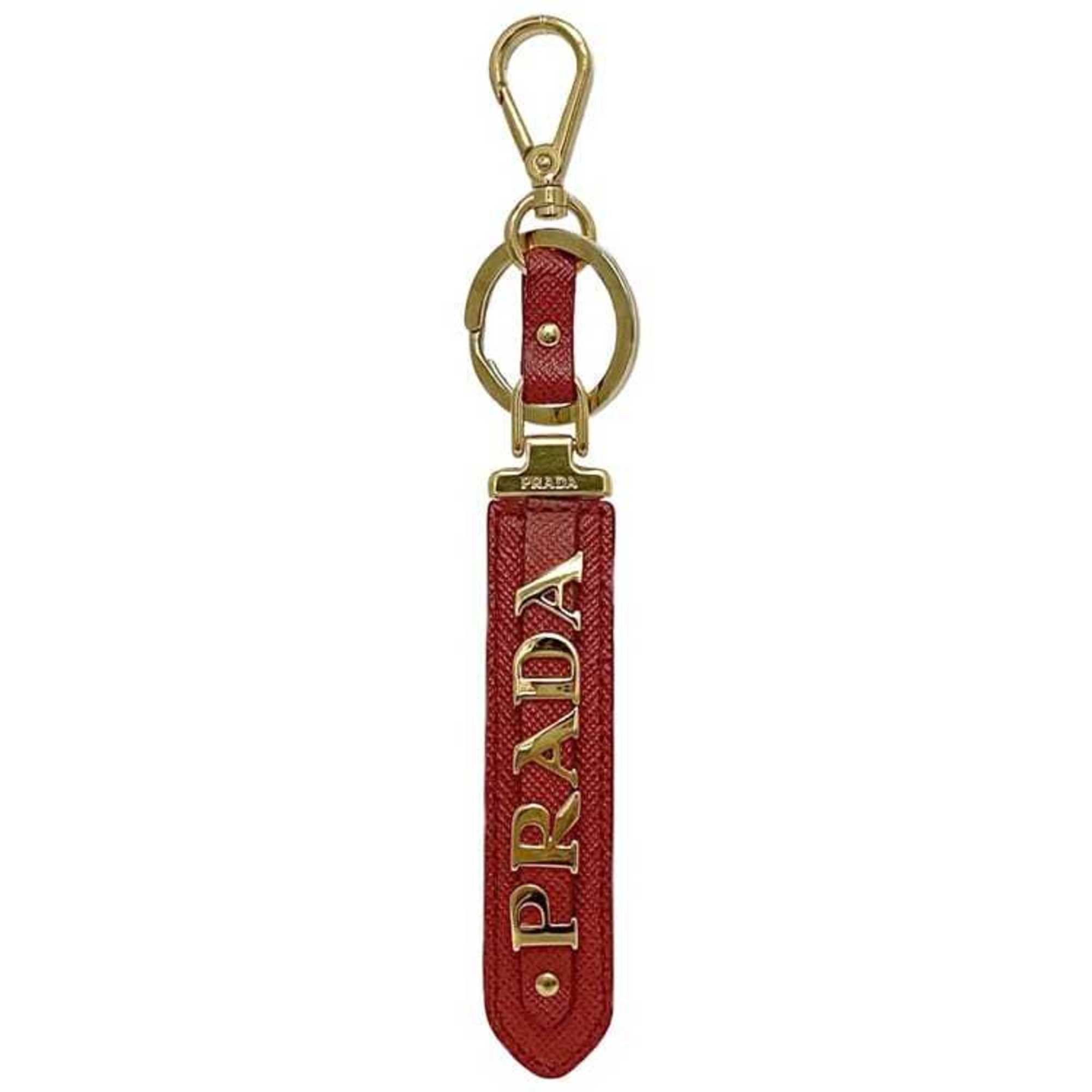 Prada Key Ring Red Saffiano 1PP067 Leather GP PRADA Holder Bag Charm Women's Accessory Accent Presence