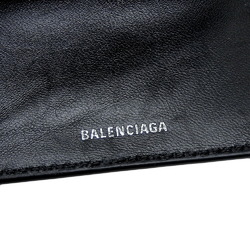 BALENCIAGA Compact Wallet 594312 Double Folding Leather Black