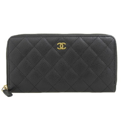 CHANEL Coco Mark Round Long Wallet A50097 with Seal 26th Series Caviar Skin Black