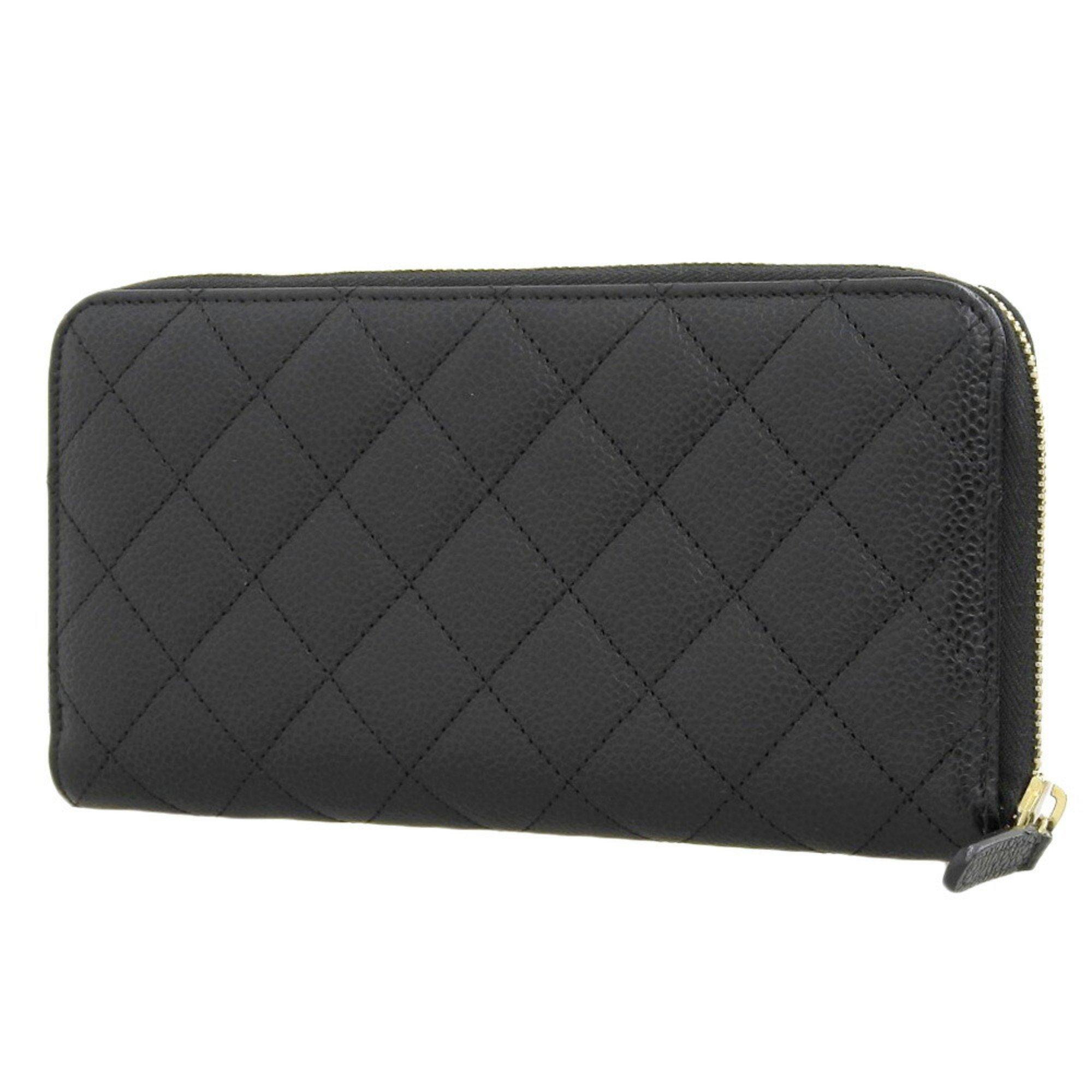 CHANEL Coco Mark Round Long Wallet A50097 with Seal 26th Series Caviar Skin Black