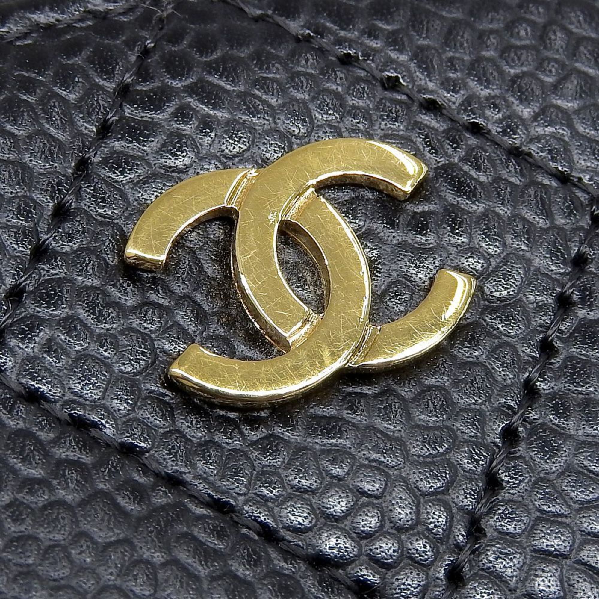 CHANEL Coco Mark Round Long Wallet A50097 with Seal 26th Series Caviar Skin Black