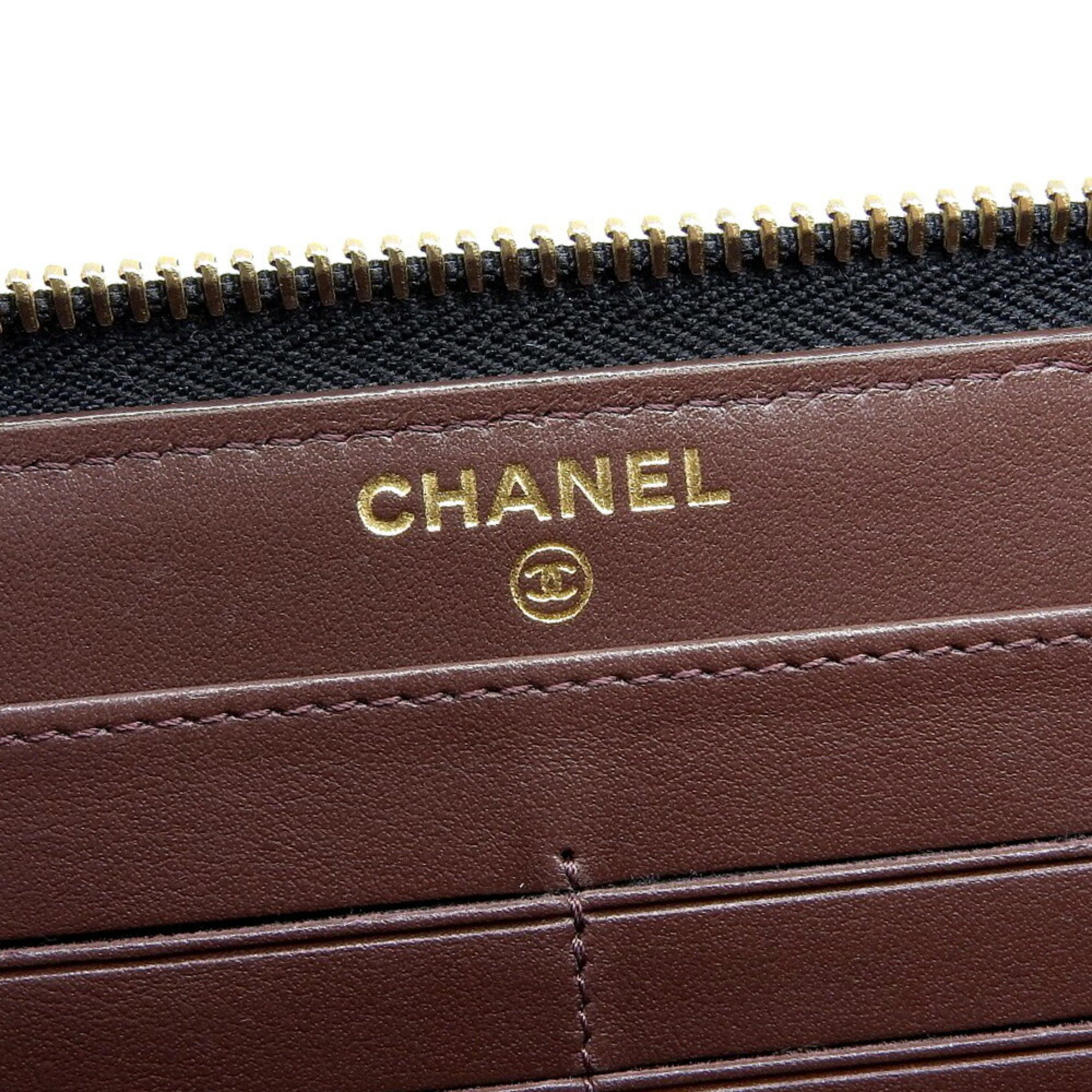 CHANEL Coco Mark Round Long Wallet A50097 with Seal 26th Series Caviar Skin Black