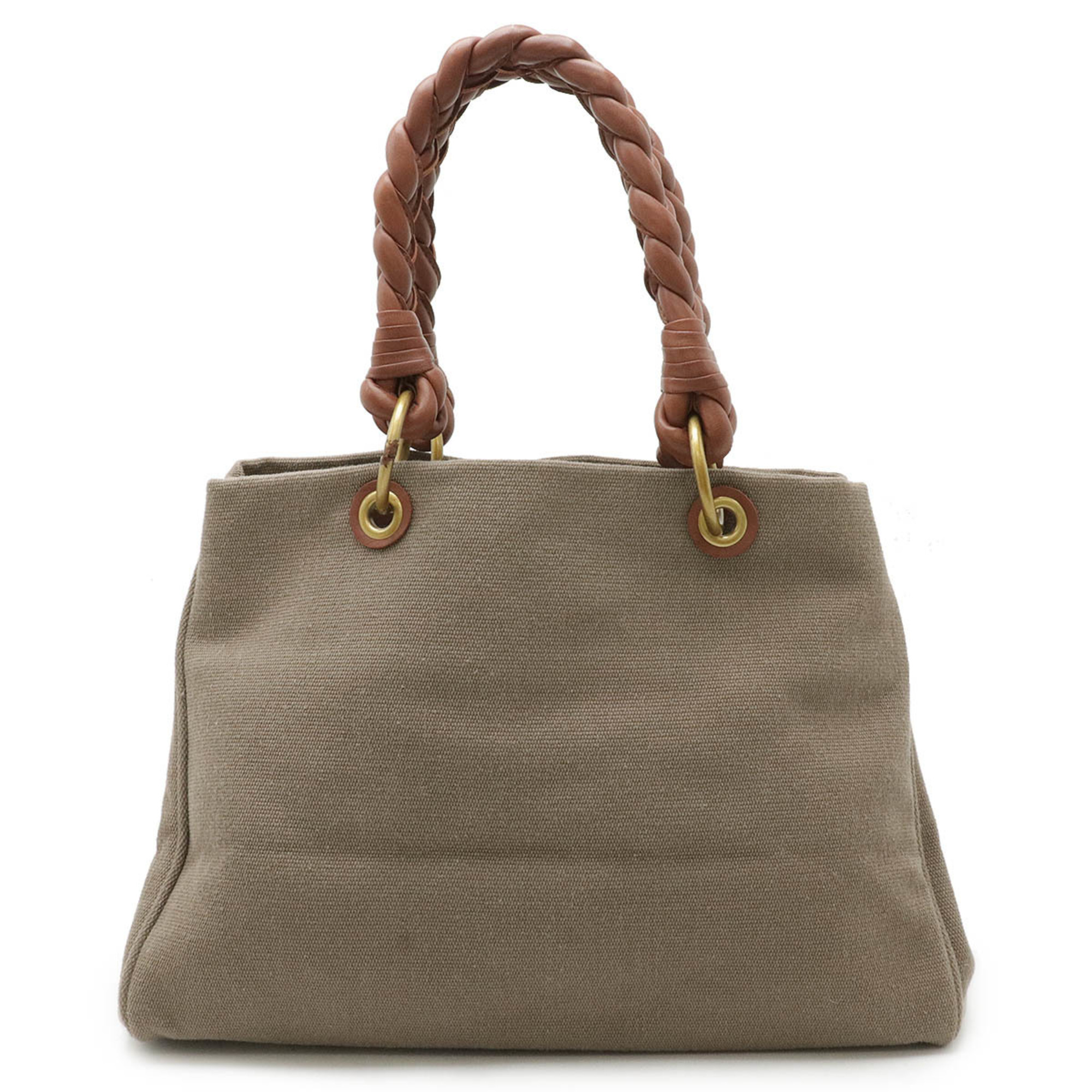 BOTTEGA VENETA Bottega Veneta Intrecciato Tote Bag Shoulder Canvas Leather Khaki Gray Brown 195976