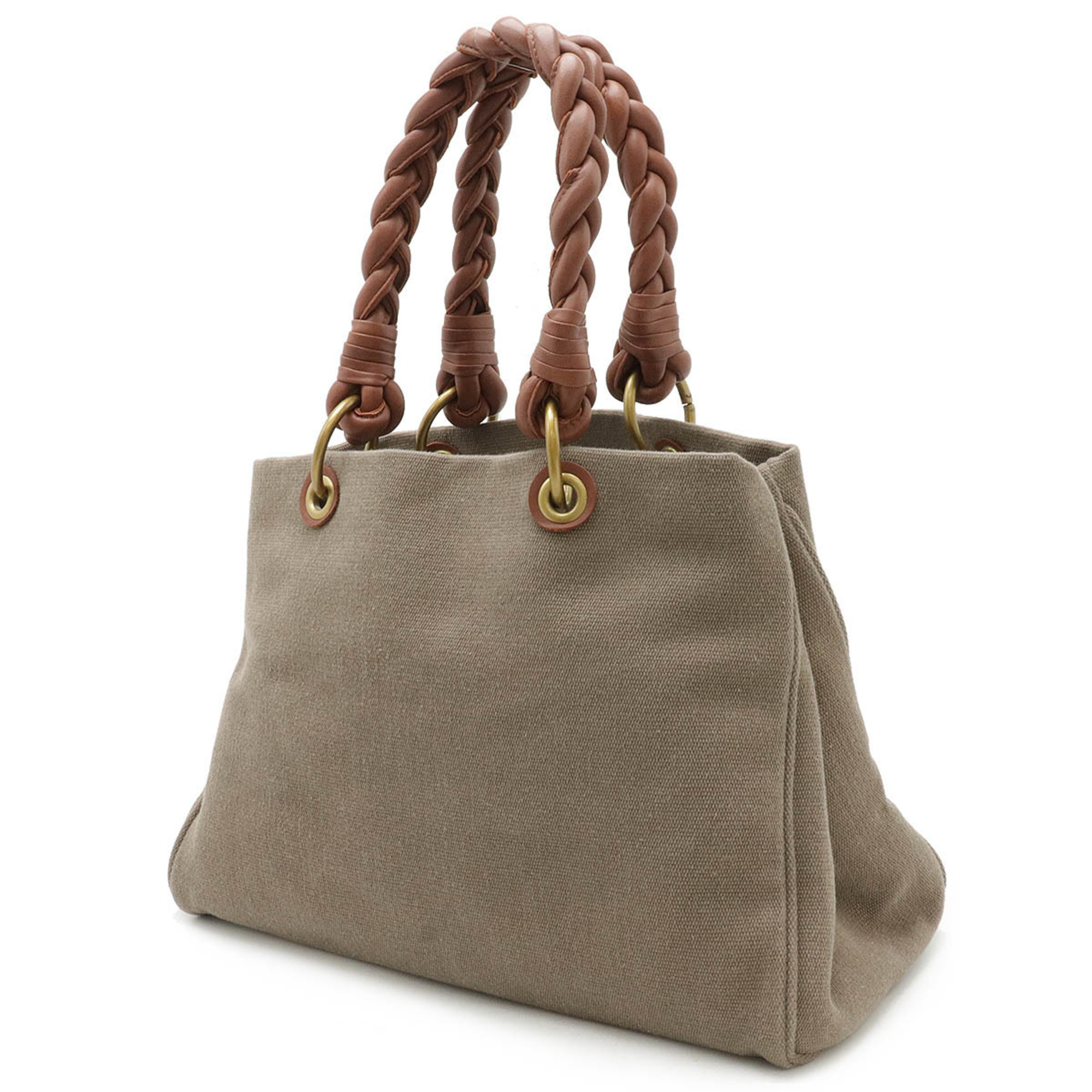 BOTTEGA VENETA Bottega Veneta Intrecciato Tote Bag Shoulder Canvas Leather Khaki Gray Brown 195976