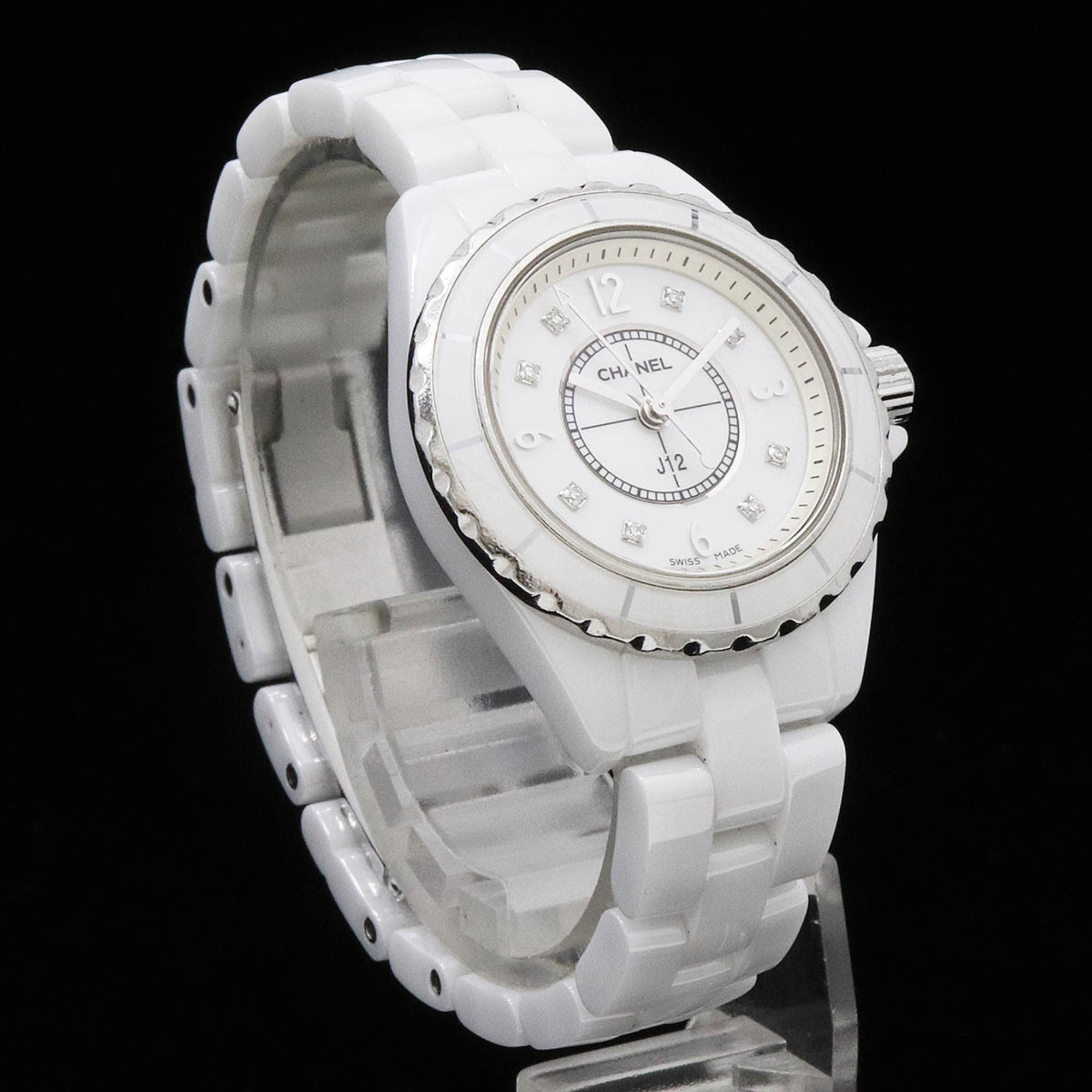 CHANEL J12 White Ceramic Shell Dial 8P Diamond Ladies Quartz Watch H2570