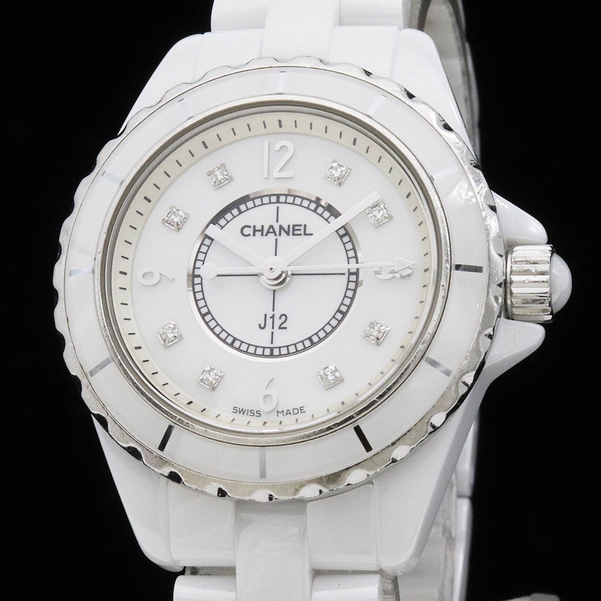 CHANEL J12 White Ceramic Shell Dial 8P Diamond Ladies Quartz Watch H2570