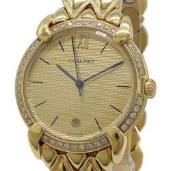 CHAUMET Griffith Gold Dial Diamond Bezel K18YG Date Solid Yellow Men's Quartz Watch