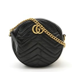 GUCCI GG Marmont Round Shoulder Bag Chain Quilted Leather Black 550154