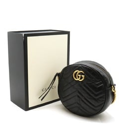 GUCCI GG Marmont Round Shoulder Bag Chain Quilted Leather Black 550154