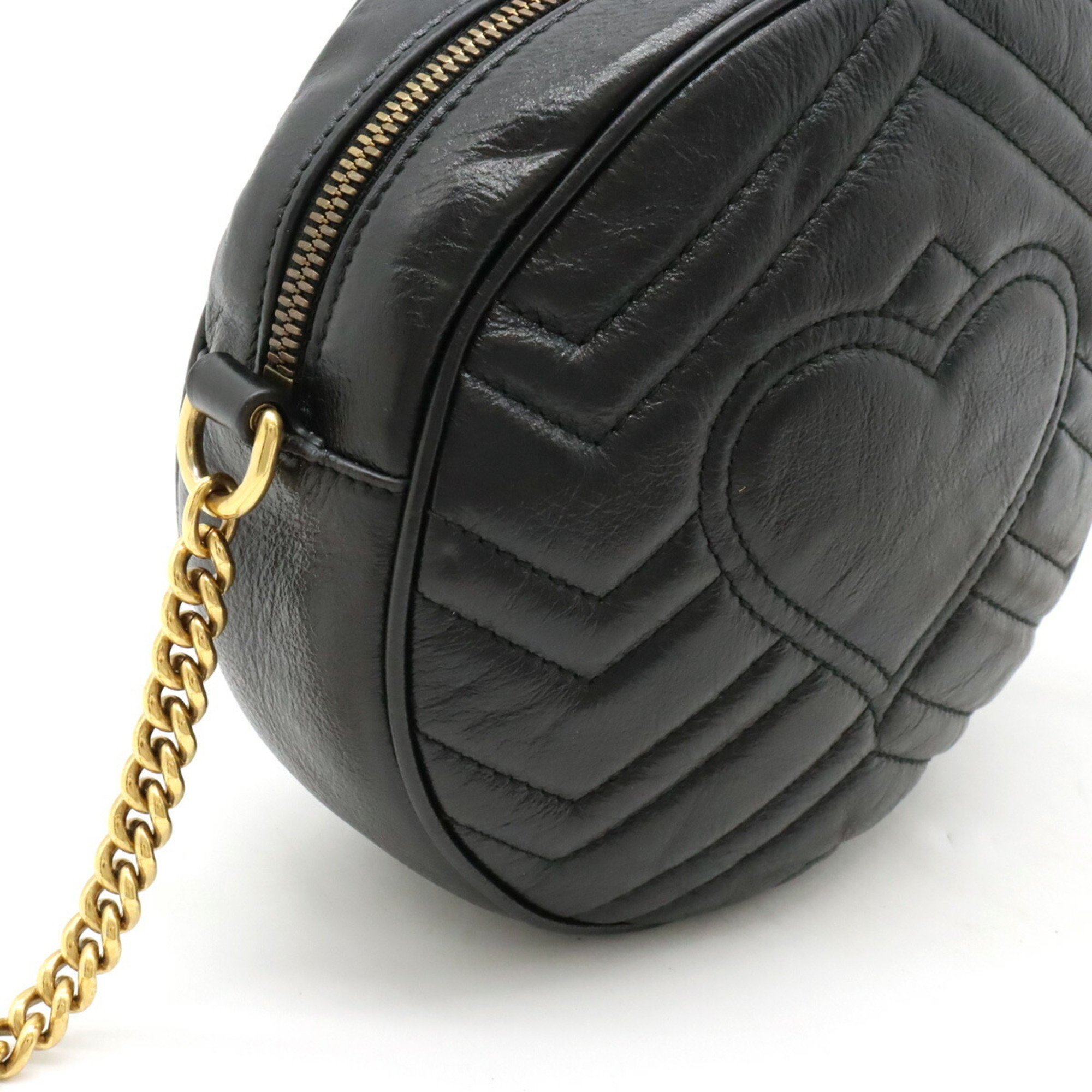 GUCCI GG Marmont Round Shoulder Bag Chain Quilted Leather Black 550154