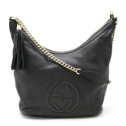 GUCCI Soho Interlocking Chain Bag Shoulder Tassel Leather Black 308981