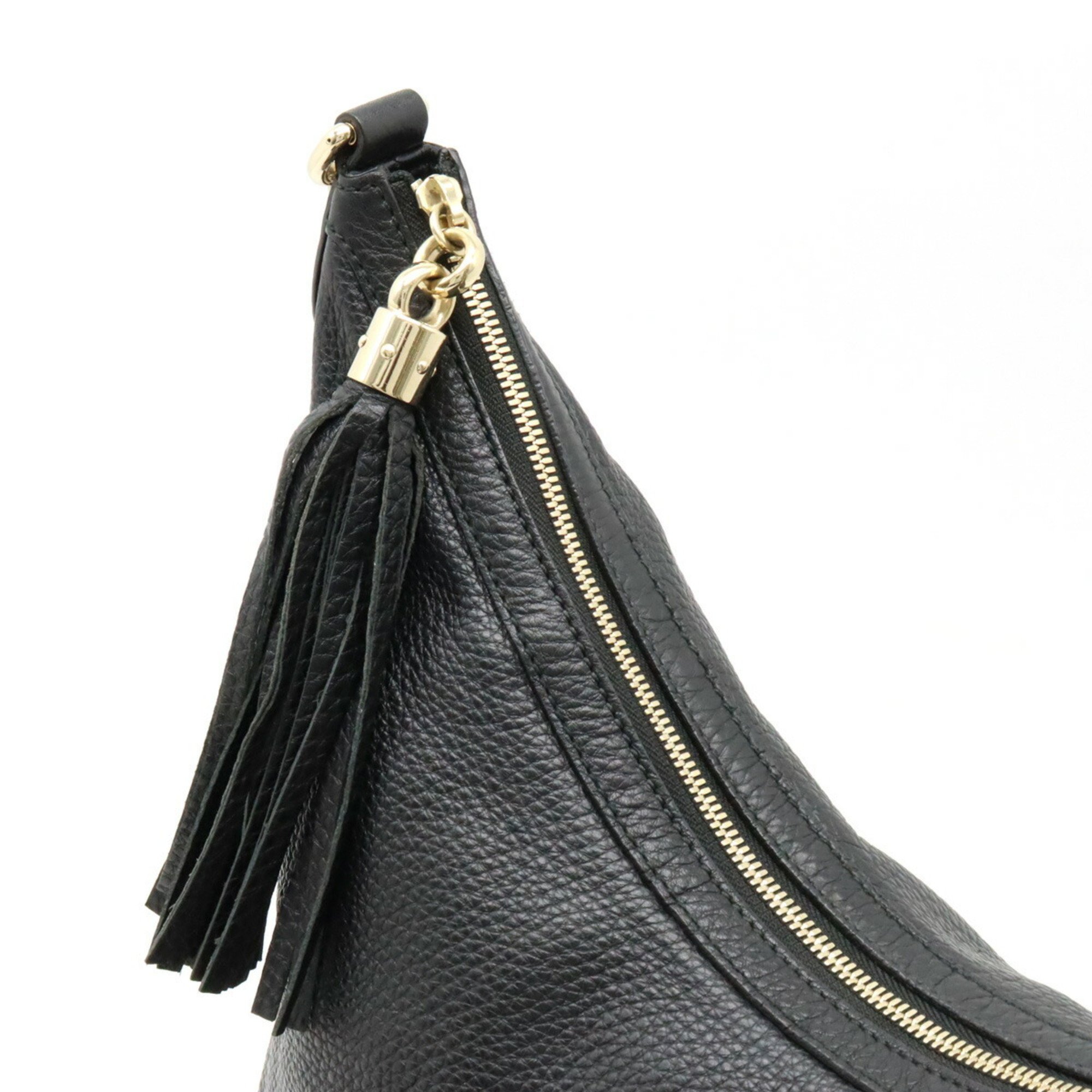 GUCCI Soho Interlocking Chain Bag Shoulder Tassel Leather Black 308981