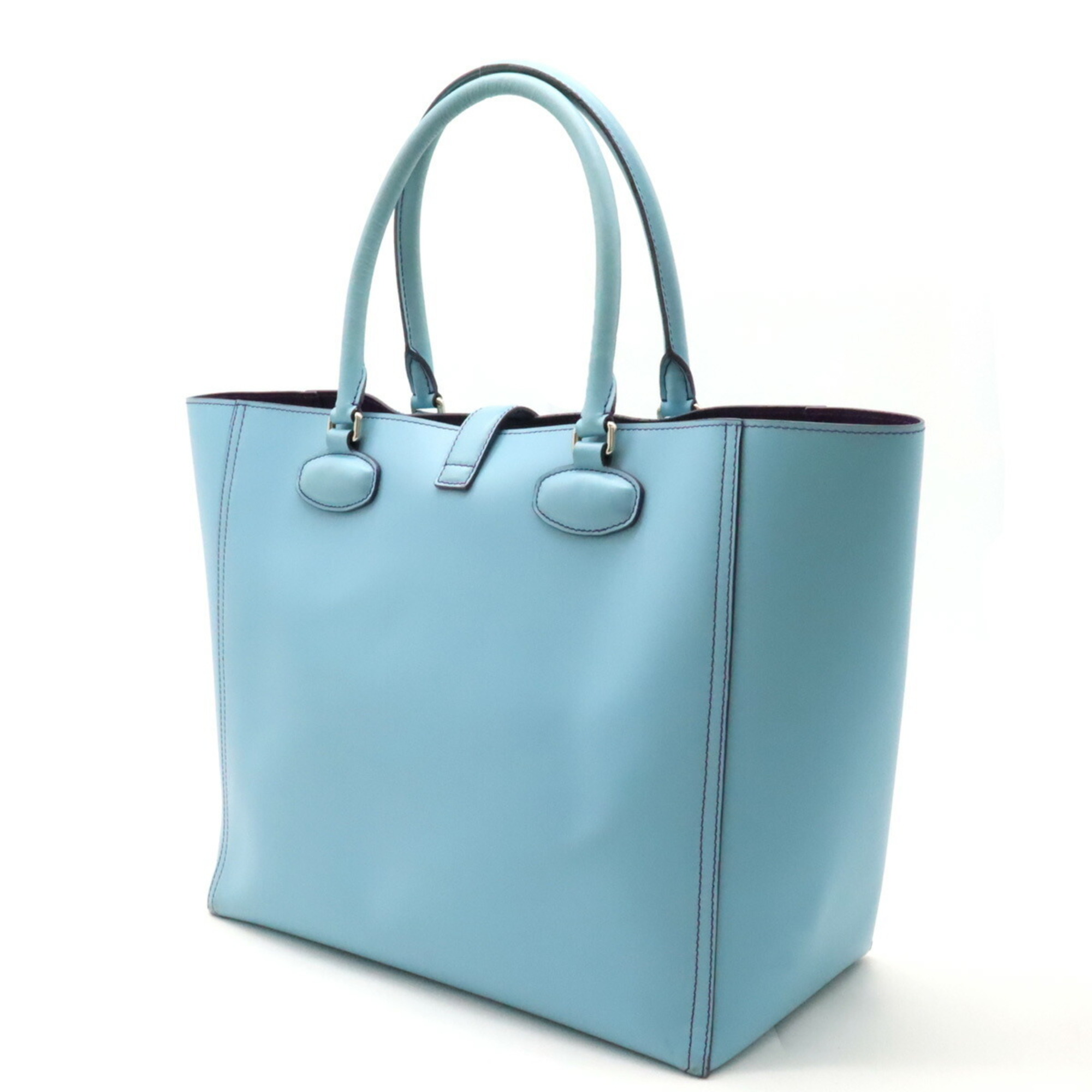 LOEWE Leo Anagram Tote Bag Handbag 2 Tone Leather Light Blue Purple