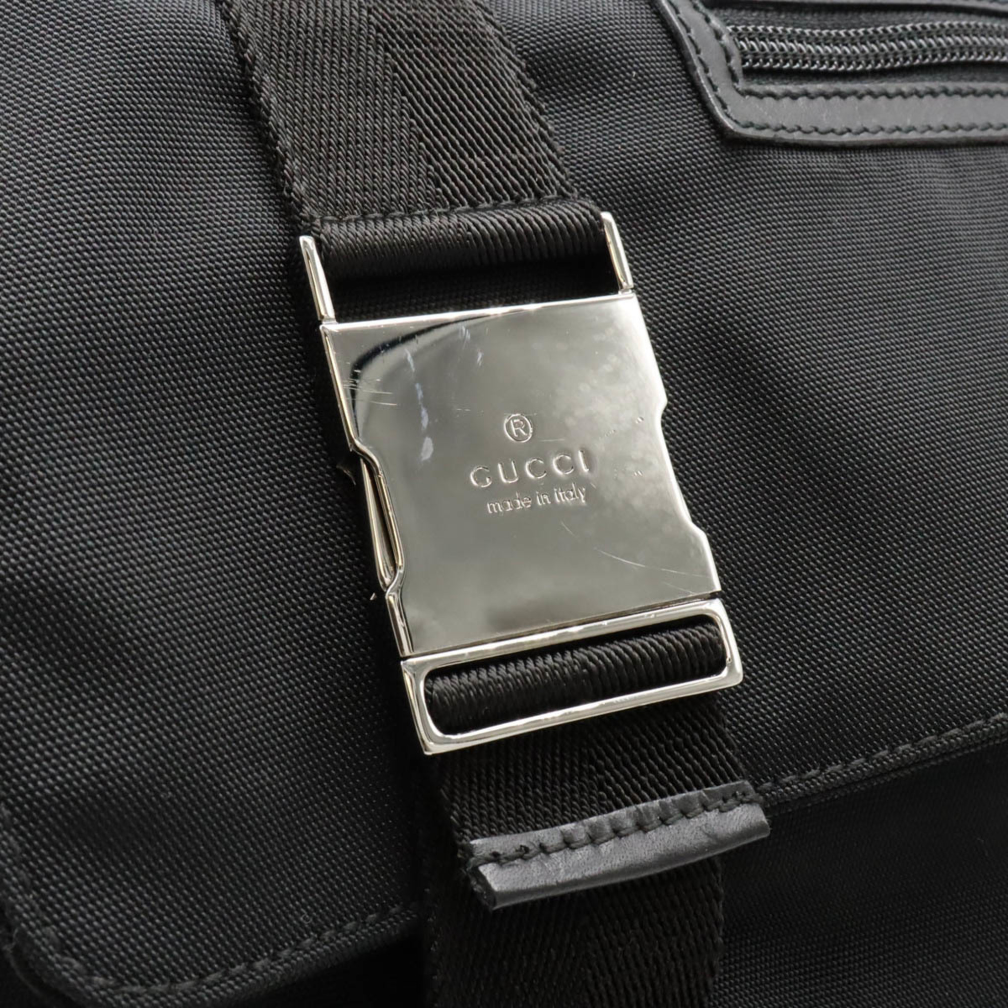 GUCCI Shoulder Bag Nylon Canvas Leather Black 122374