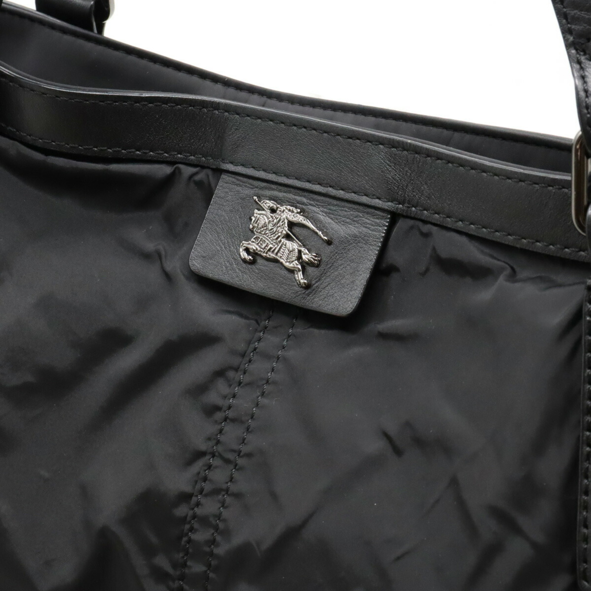 BURBERRY Tote Bag Shoulder Nylon Leather Black