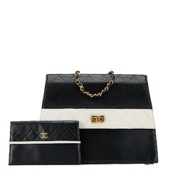 Chanel Matelasse Two-tone Chain Shoulder Bag Black White Lambskin Women's CHANEL