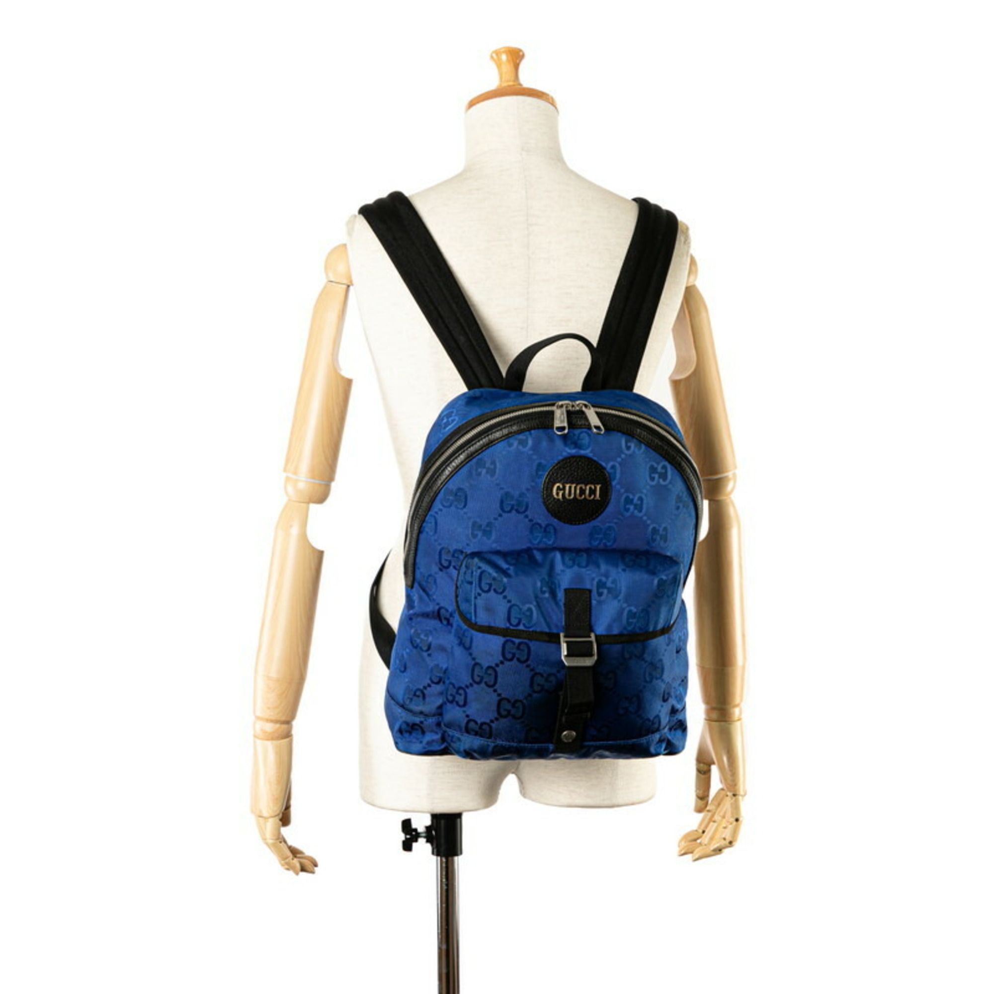 Gucci GG Nylon Off the Grid Backpack 644992 Blue Black Leather Women's GUCCI