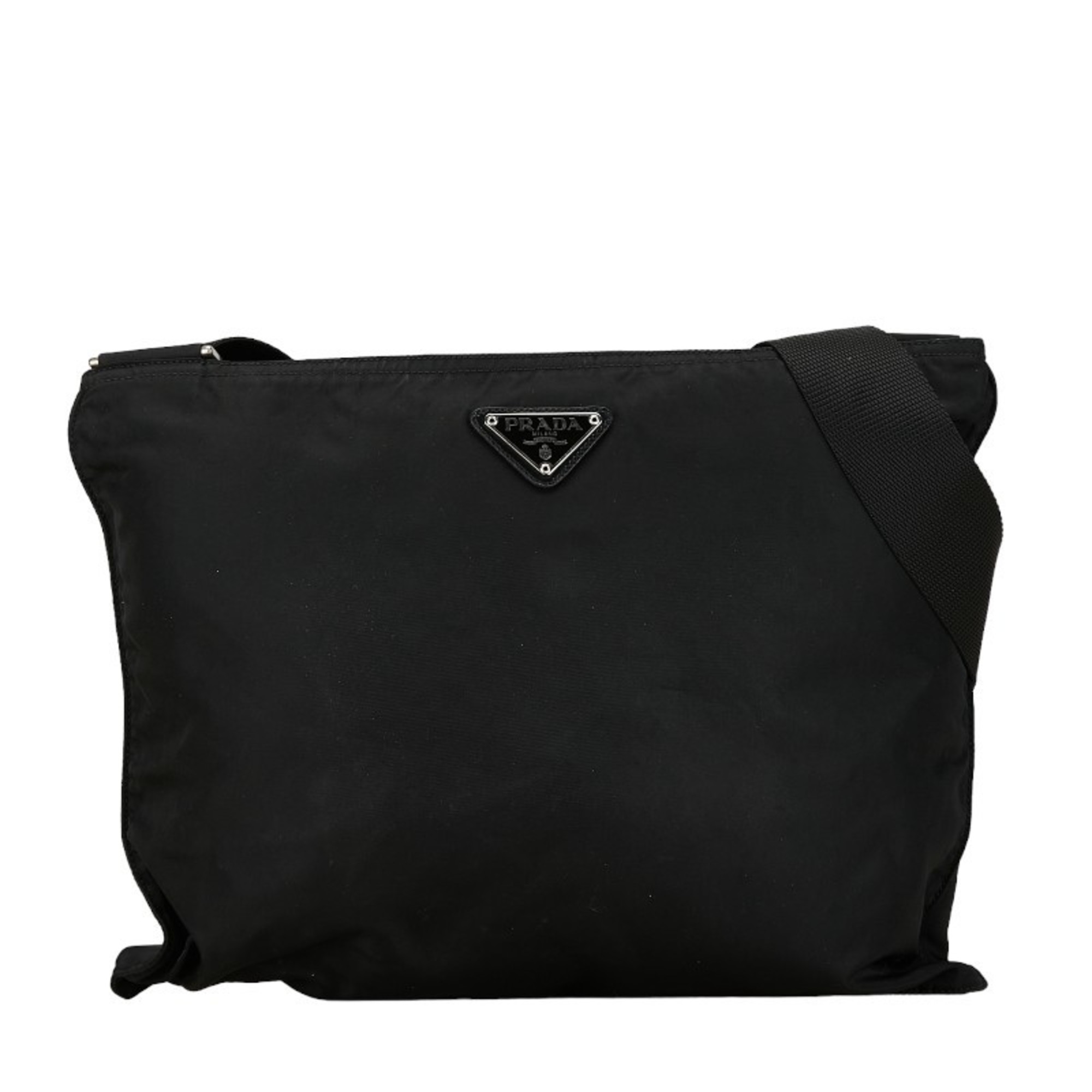 Prada Triangle Plate Shoulder Bag Black Nylon Women's PRADA