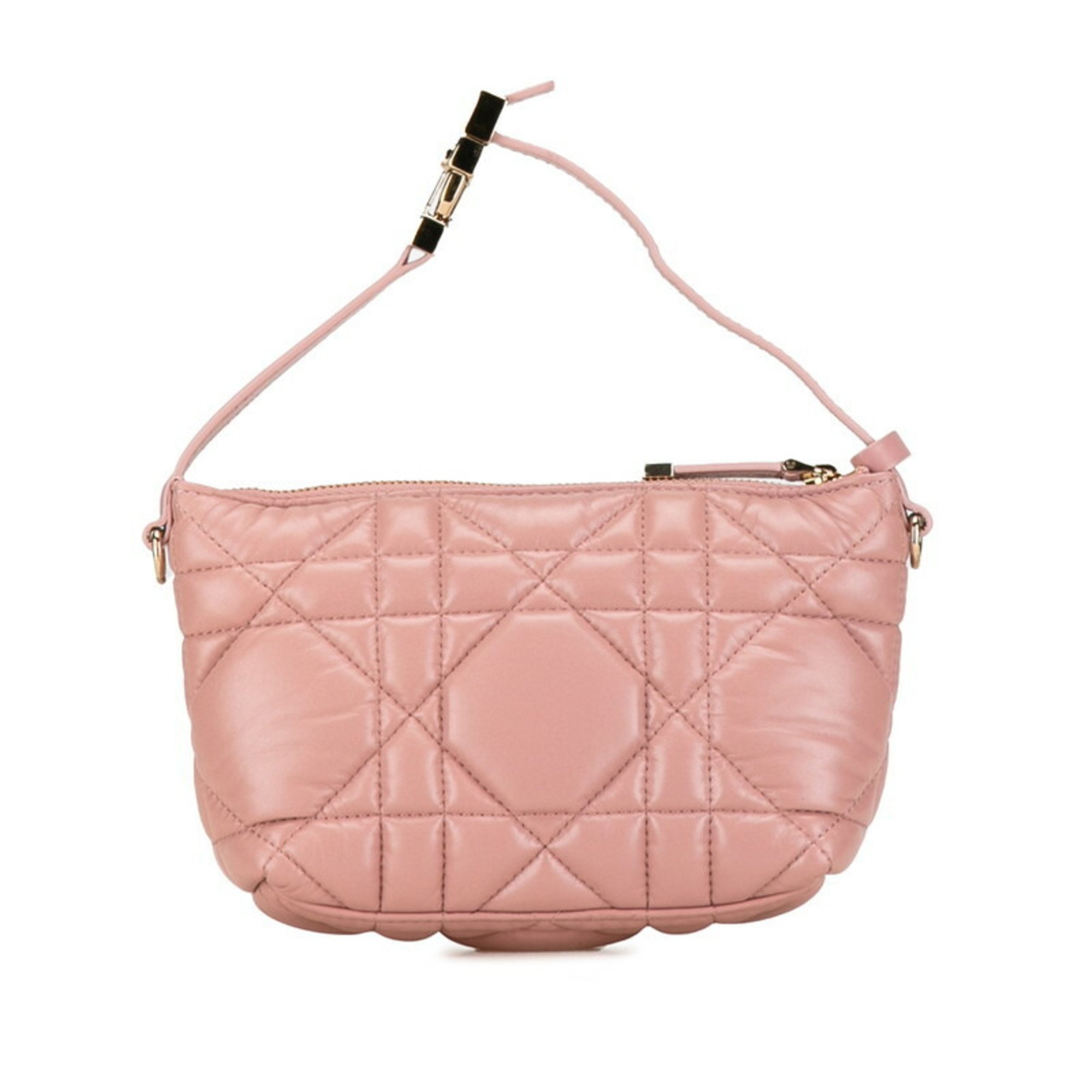 Christian Dior Dior Cannage Pouch Pink Leather Women's