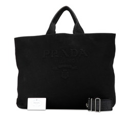 Prada Drill Triangle Plate Tote Bag Shoulder 2VG081 Black Canvas Women's PRADA